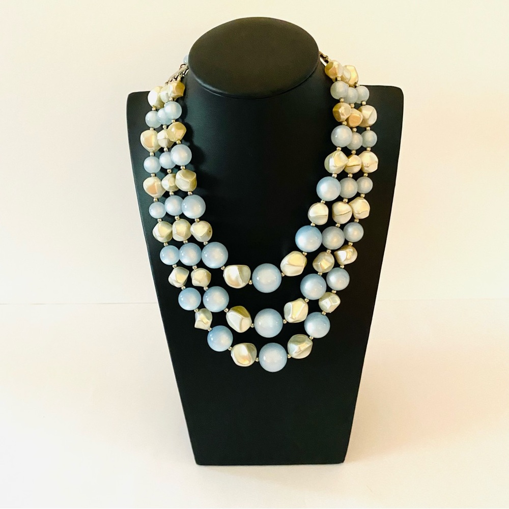 Vintage Coro Signed Women’s Blue Multi-Strand Chunky Graduated Beaded Necklace.